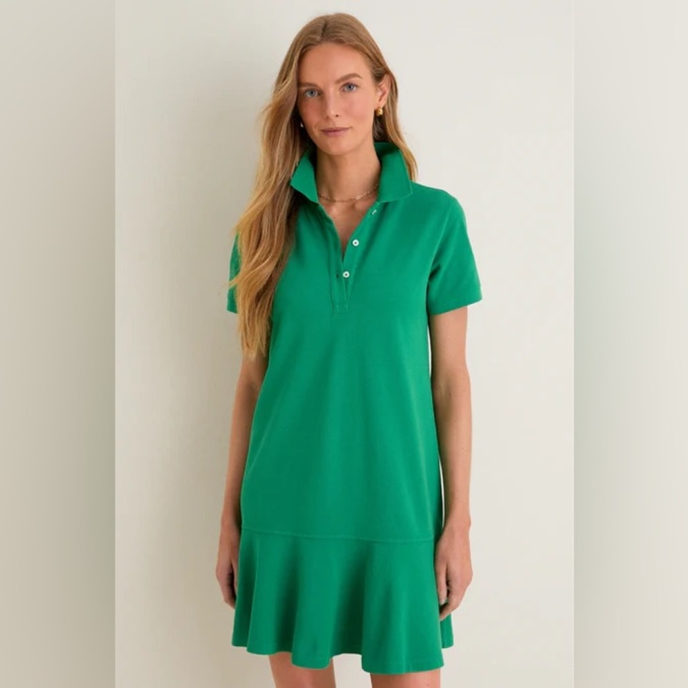 TUCKERNUCK MAY POLO DRESS Green pique Ruffle-Hem Dress